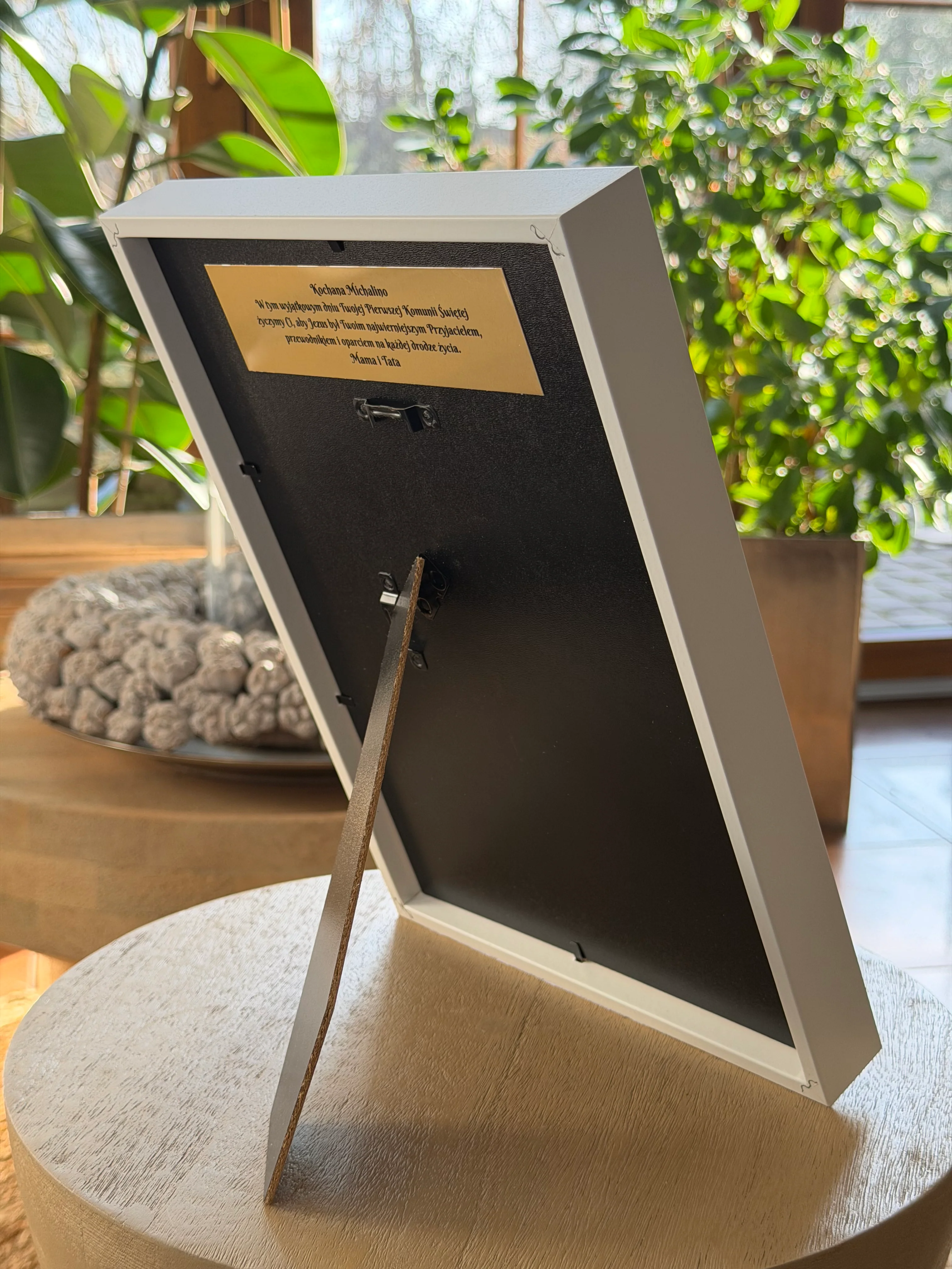 Pamiątka I Komunii Świętej ramka 3D z dedykacją z grawerem złota plexi - Image 8