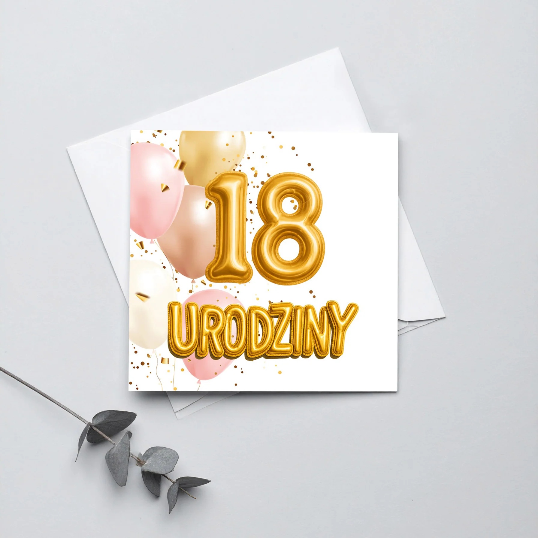 Zaproszenie na 18 urodziny 15x15 z kopertą  -  Balony - Image 3