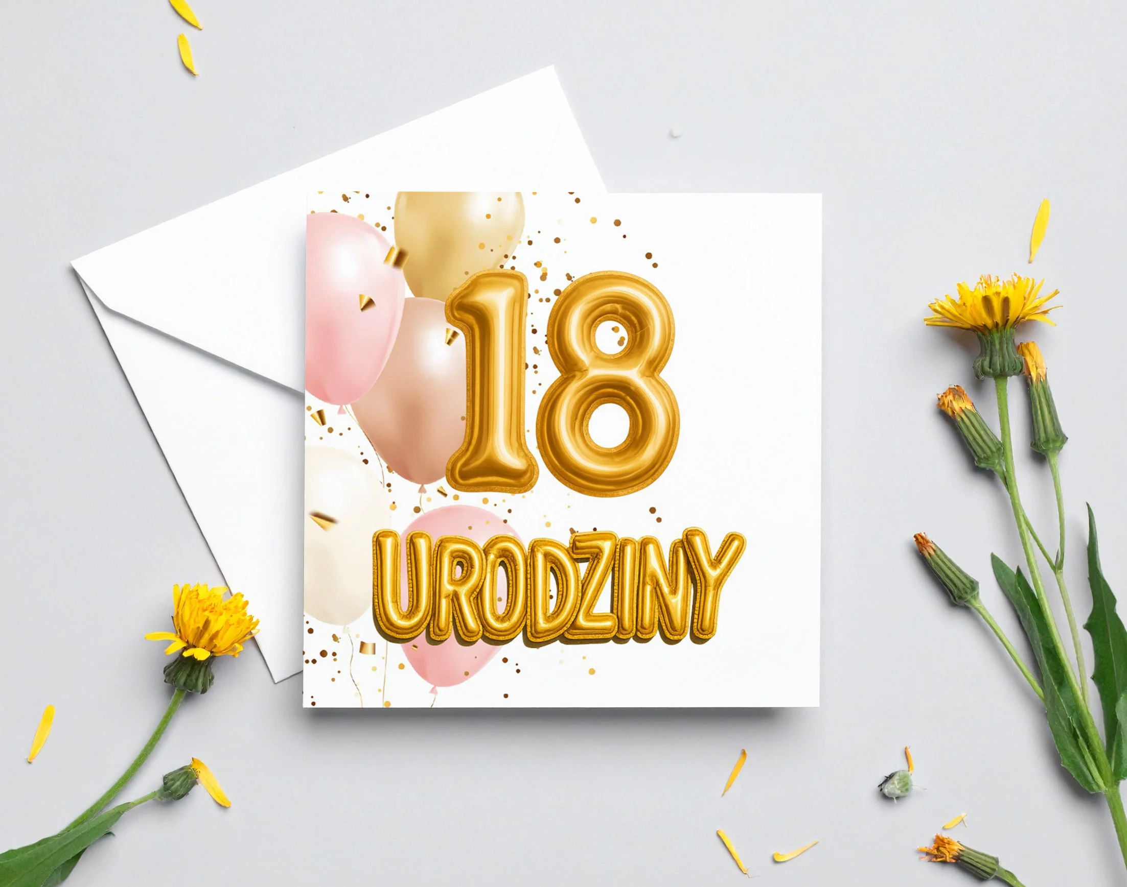 Zaproszenie na 18 urodziny 15x15 z kopertą  -  Balony - Image 4