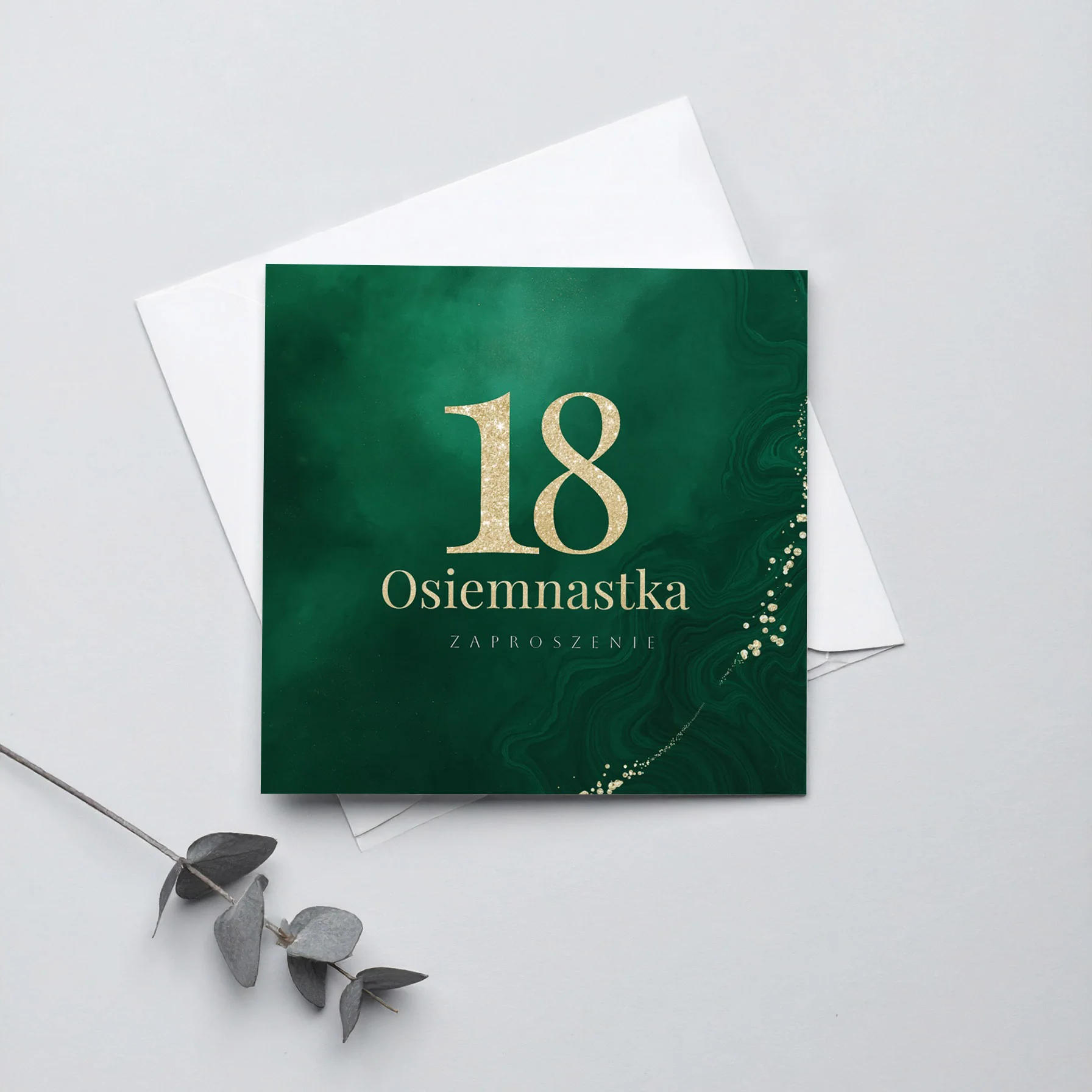 Zaproszenie na 18 urodziny 15x15 z kopertą - Butelkowa zieleń - Image 3