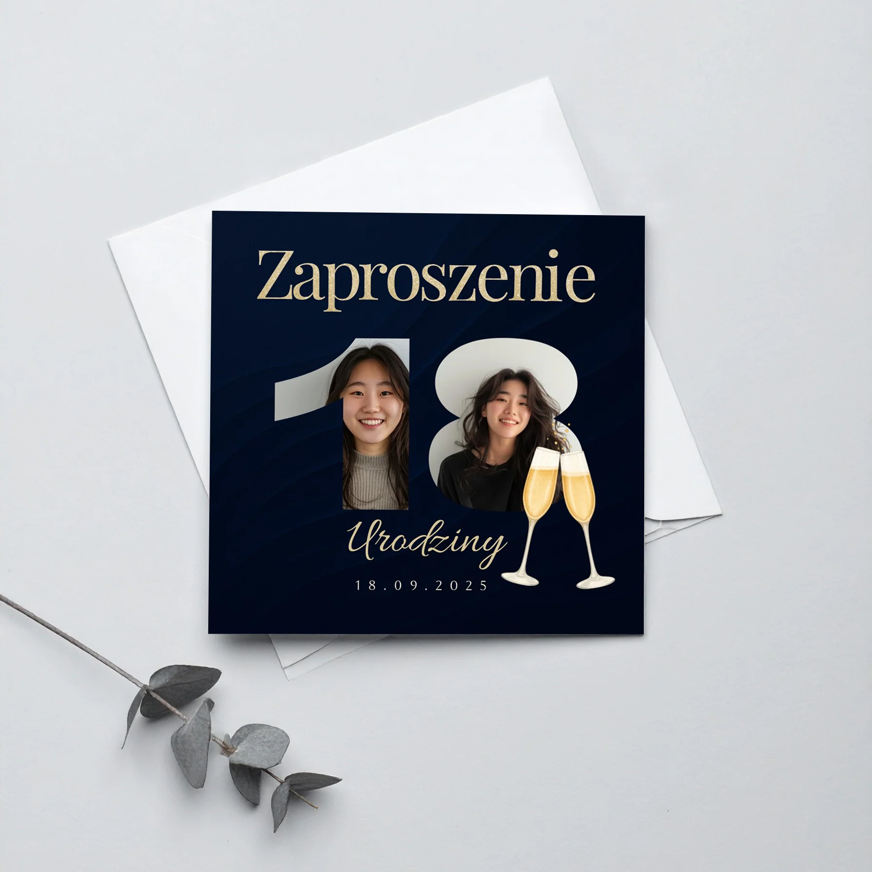 Zaproszenie na 18 urodziny 15x15 z kopertą - Personalizowane - Image 3