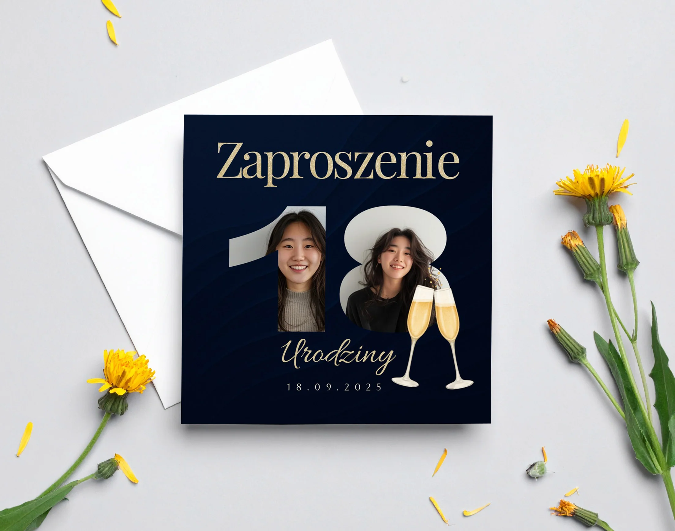 Zaproszenie na 18 urodziny 15x15 z kopertą - Personalizowane - Image 4