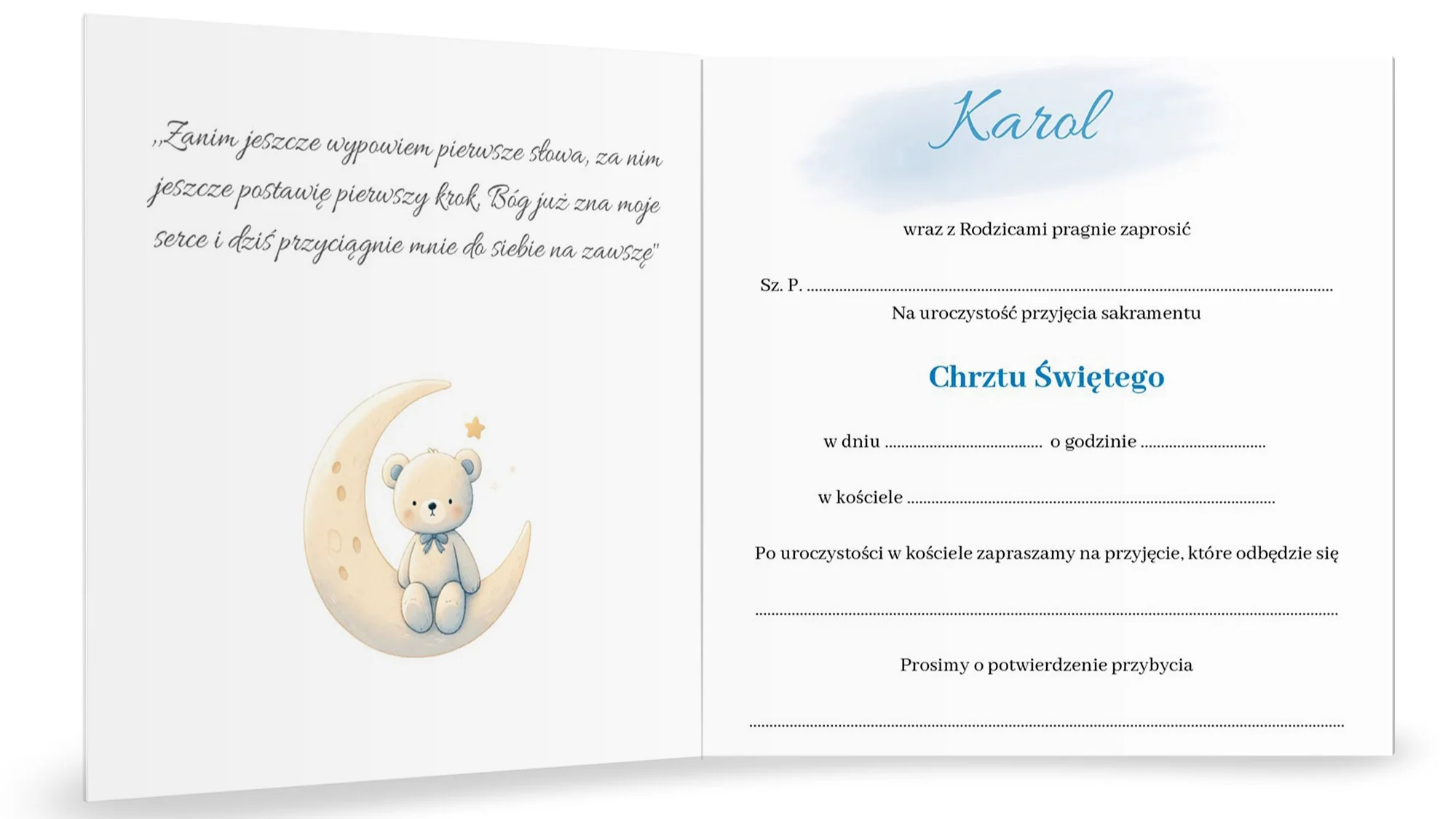 Zaproszenie na Chrzest składane 15x15 z kopertą - Miś pluszowy na rowerku - Image 5