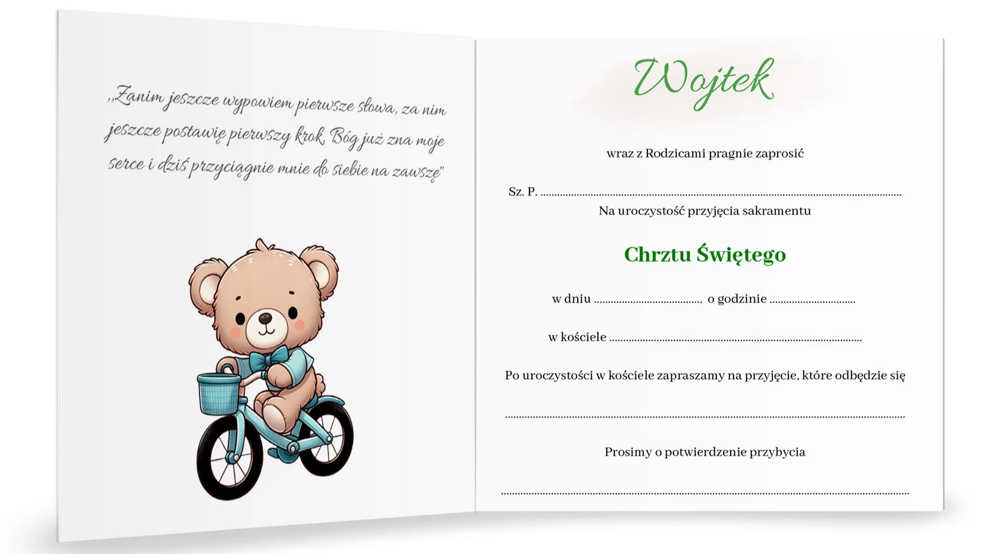 Zaproszenie na Chrzest składane 15x15 z kopertą  - Pluszowy miś kolorowe balony - Image 7