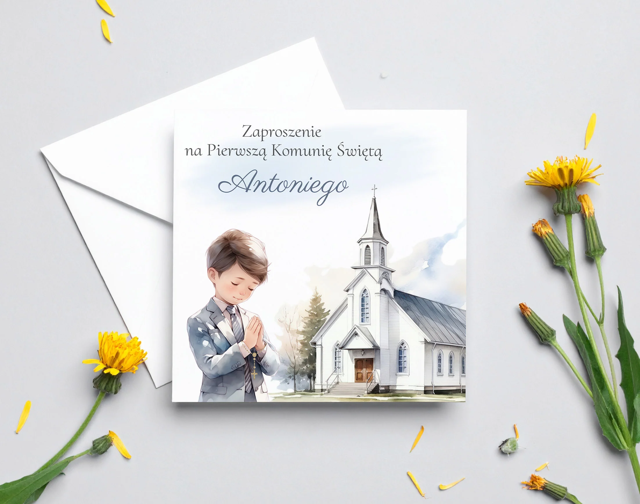 Zaproszenie na I Komunię Świętą – Modlący się chłopiec - Image 4